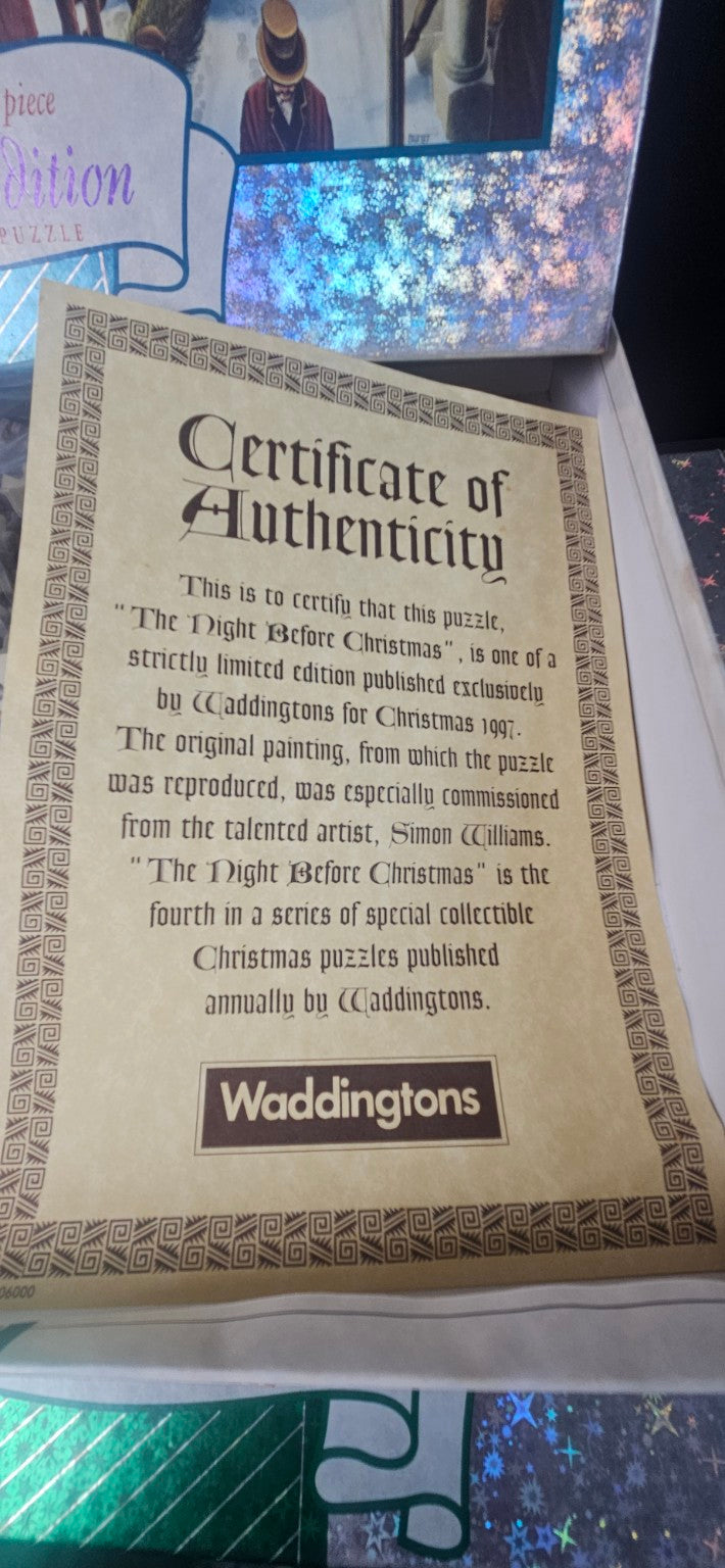 Waddingtons Certificate of Authenticity for The Night Before Christmas 1997