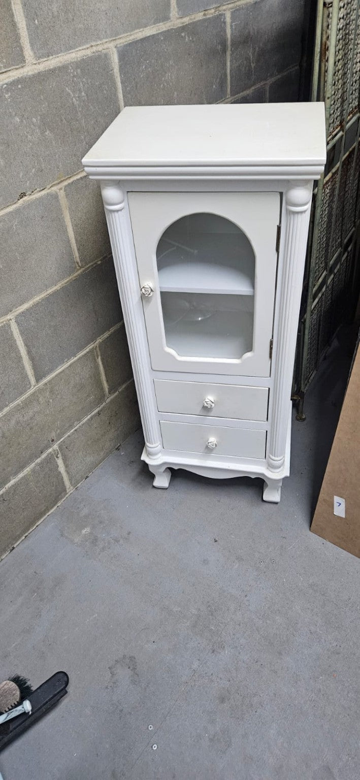 White display cabinet top side and front view