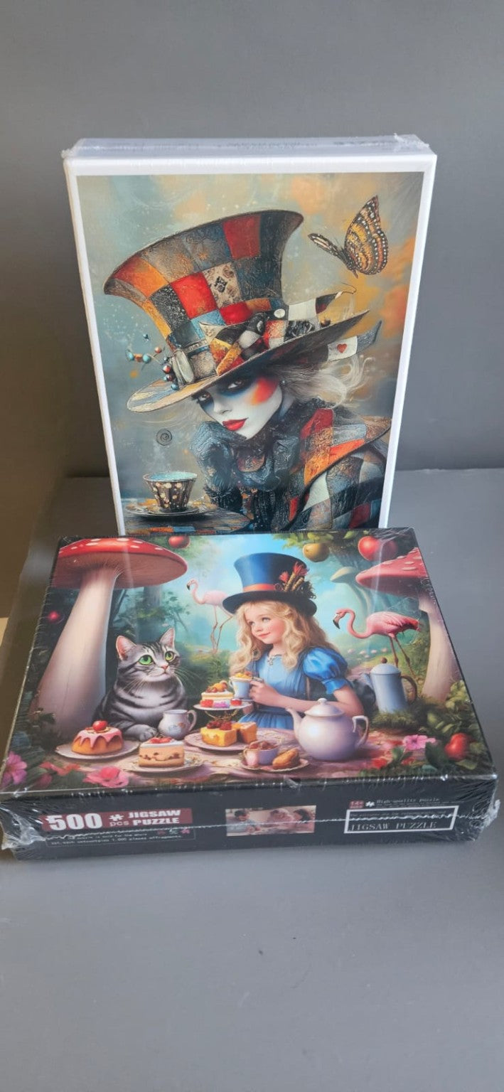Two sealed Alice in Wonderland themed jigsaw puzzles