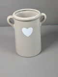 Cream ceramic two handled pot with white heart
