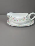 Crown Ming Jian Shuang floral gravy boat with matching underplate
