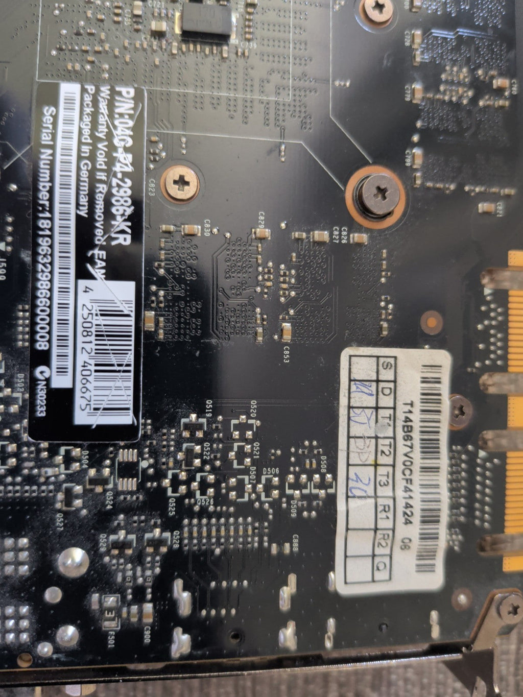 EVGA GTX 980 rear part number and QC label detail