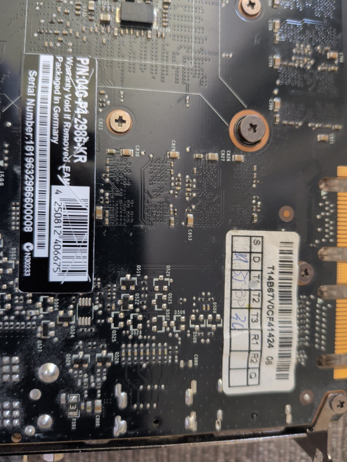 EVGA GTX 980 rear part number and QC label detail