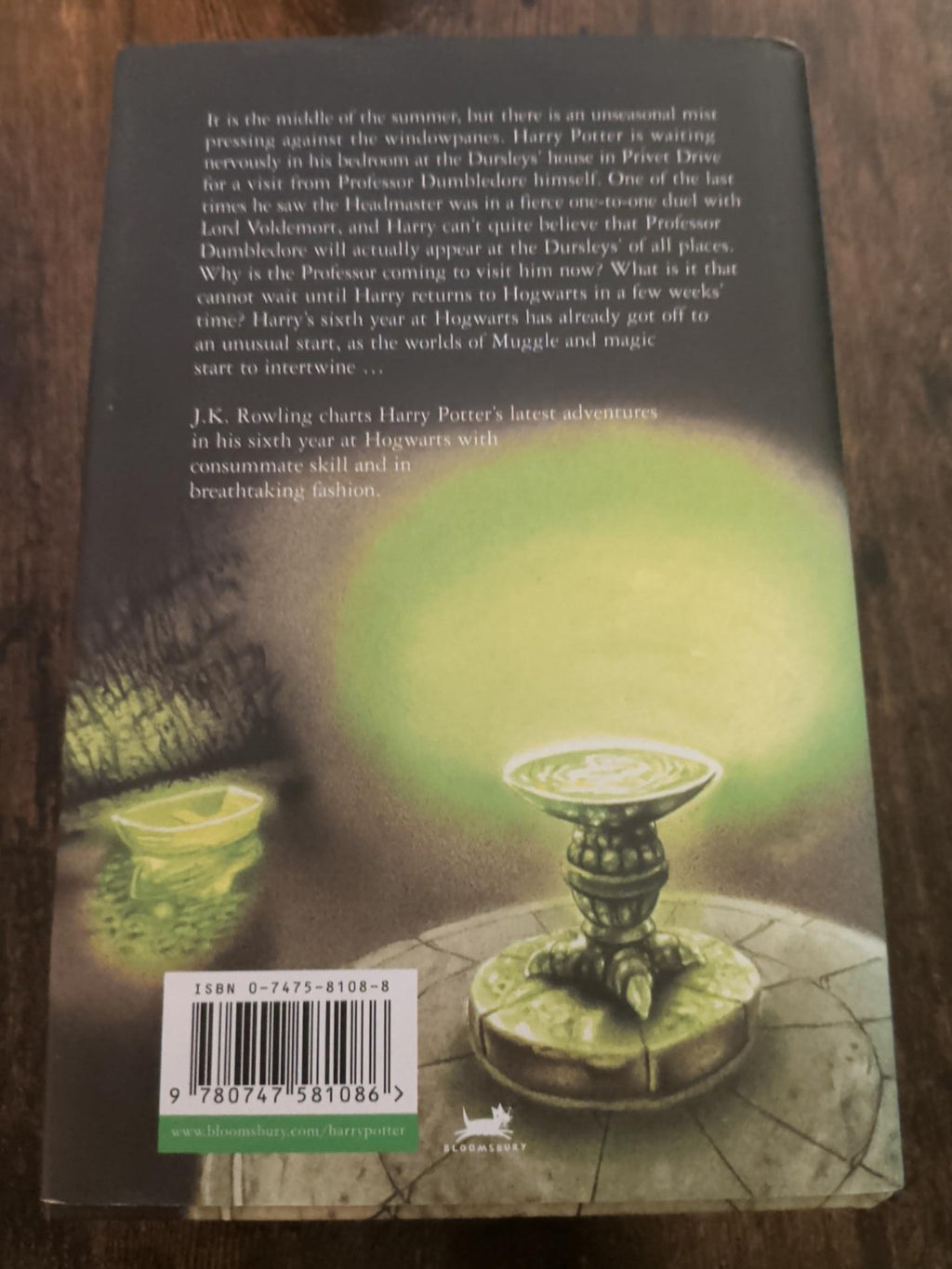 Harry Potter Half-Blood Prince original Bloomsbury dust jacket back