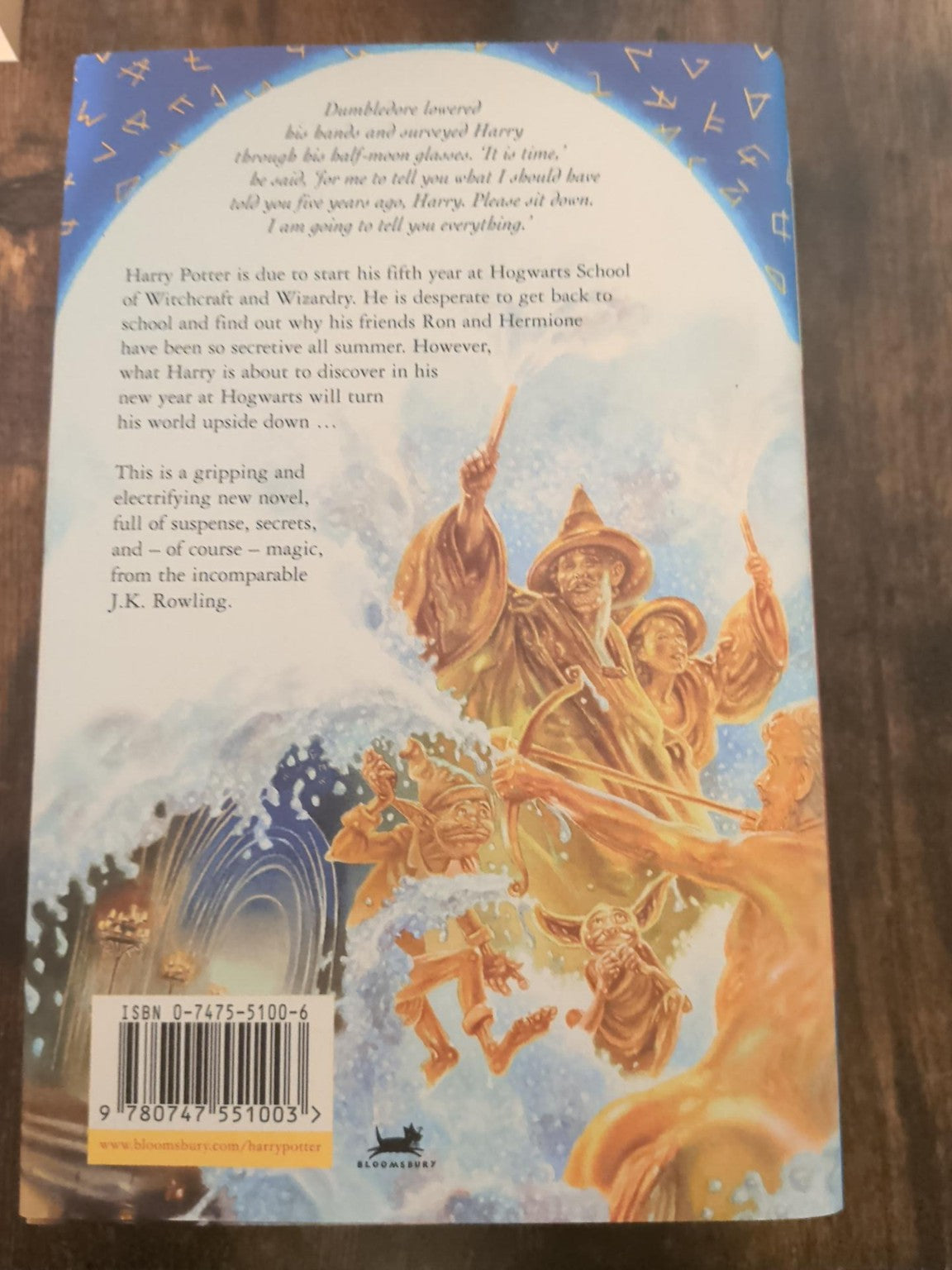 Harry Potter Order of the Phoenix original Bloomsbury dust jacket back