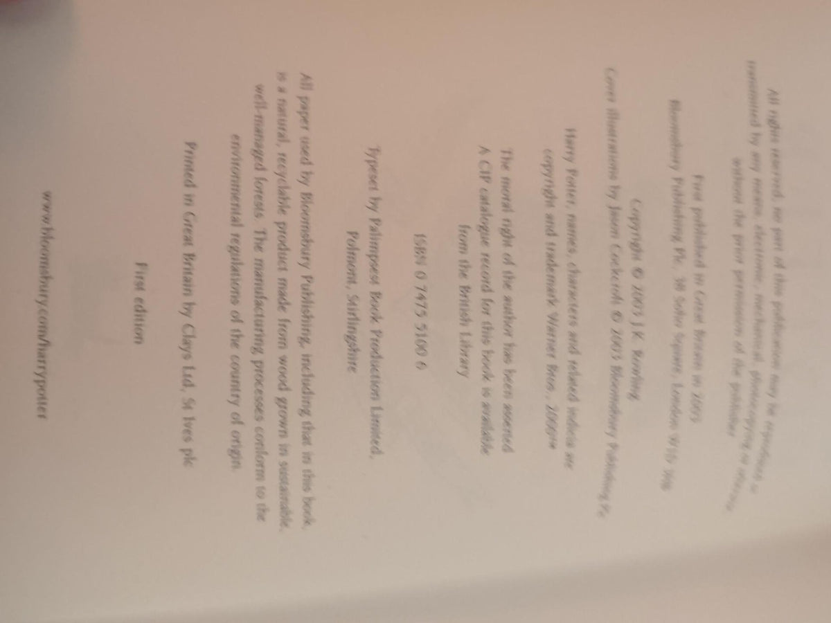 Order of the Phoenix 2003 Bloomsbury First Edition copyright page