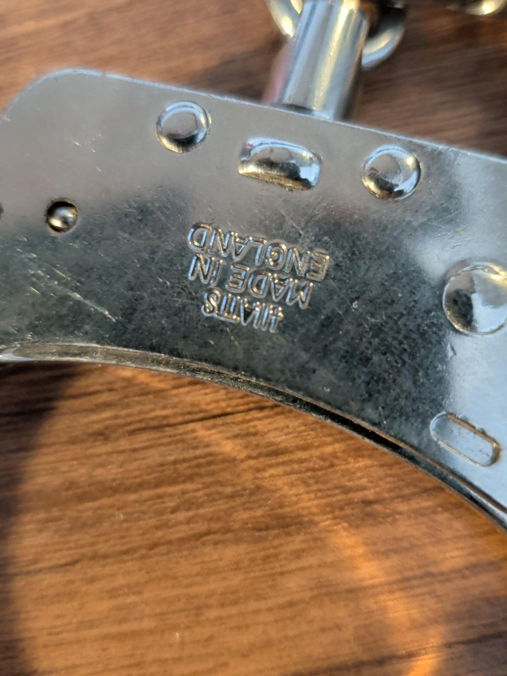 Hiatts Made in England marking on vintage handcuffs