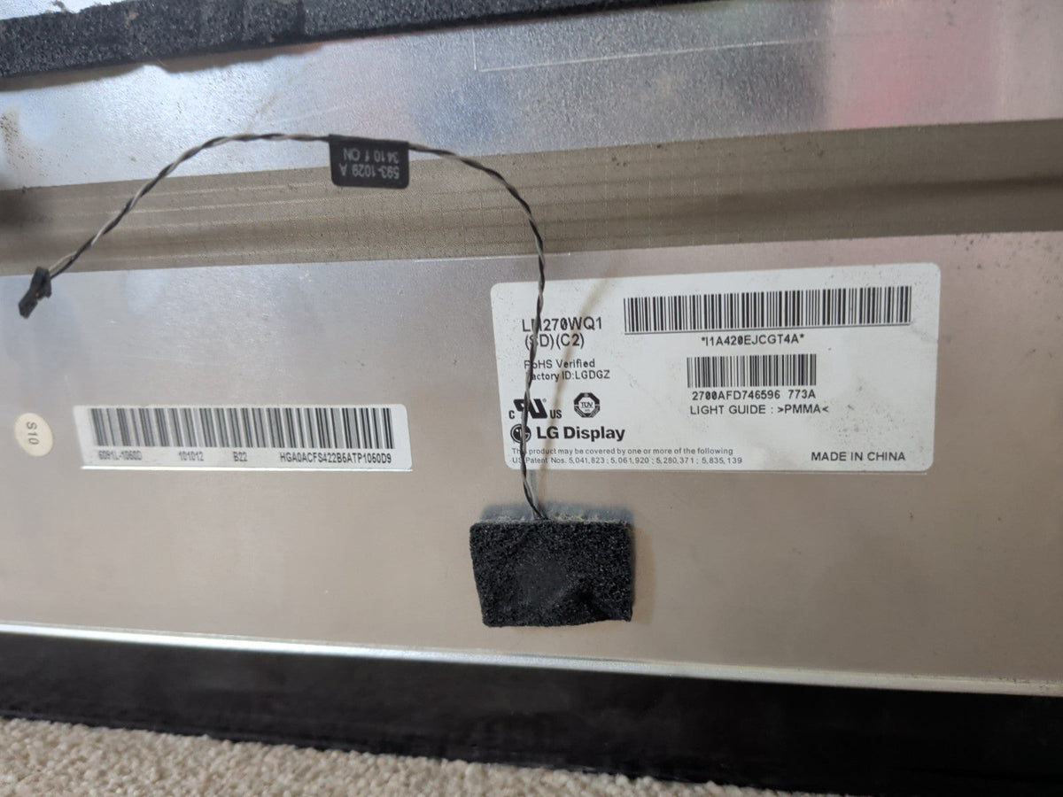 LG Display LM270WQ1 SD C2 model label on iMac LCD panel