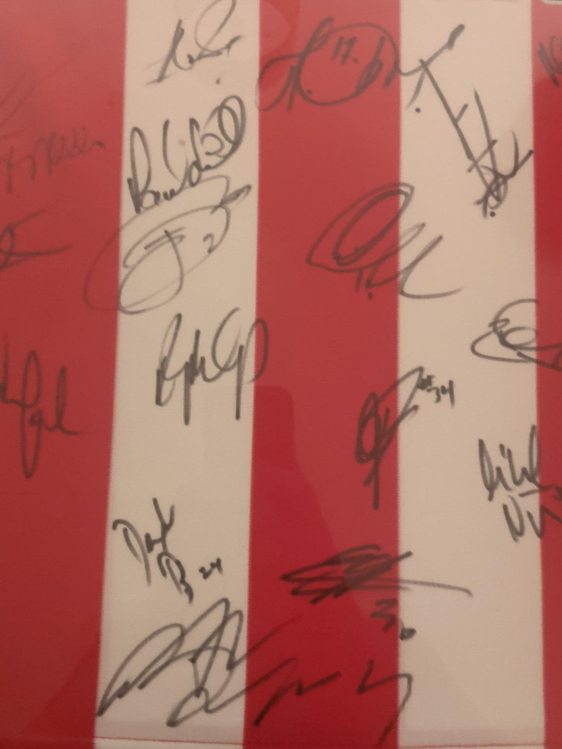Detail of Southampton shirt signatures