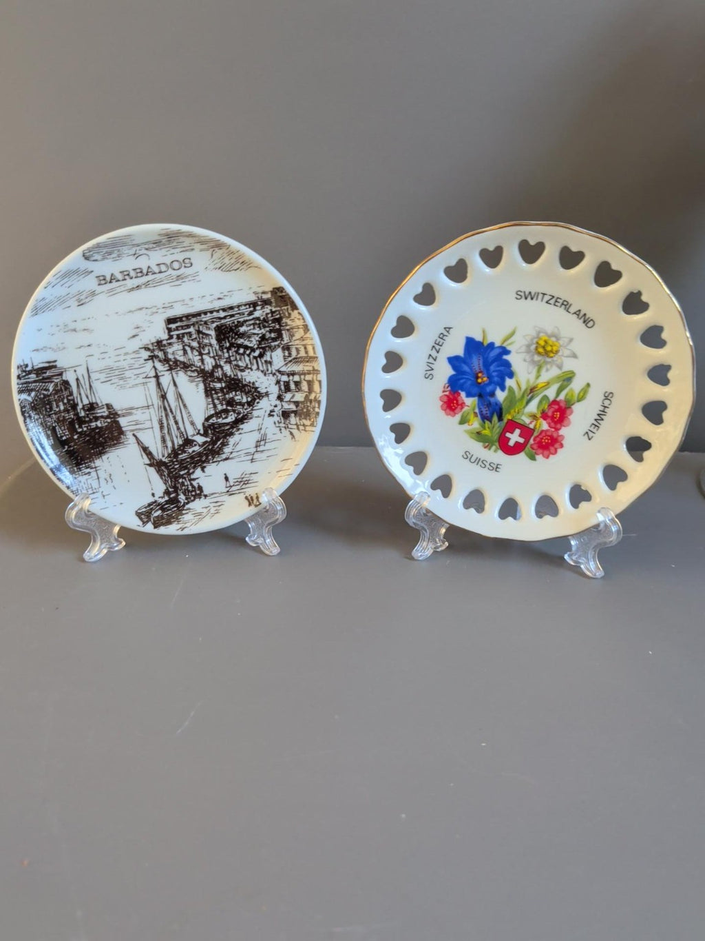Barbados and Switzerland souvenir plates front