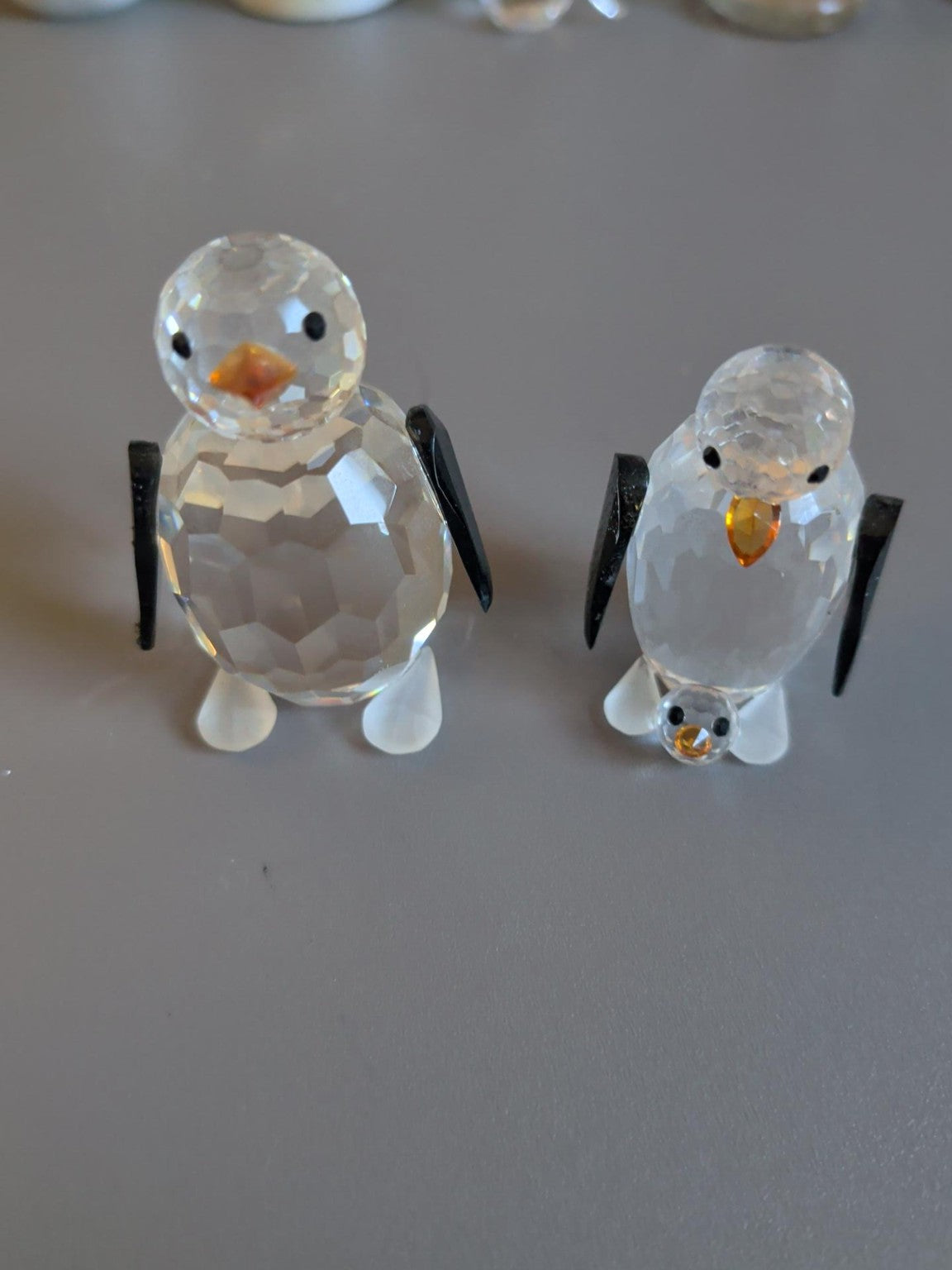 Faceted Clear Penguin Figurines with Black Wings – Pair