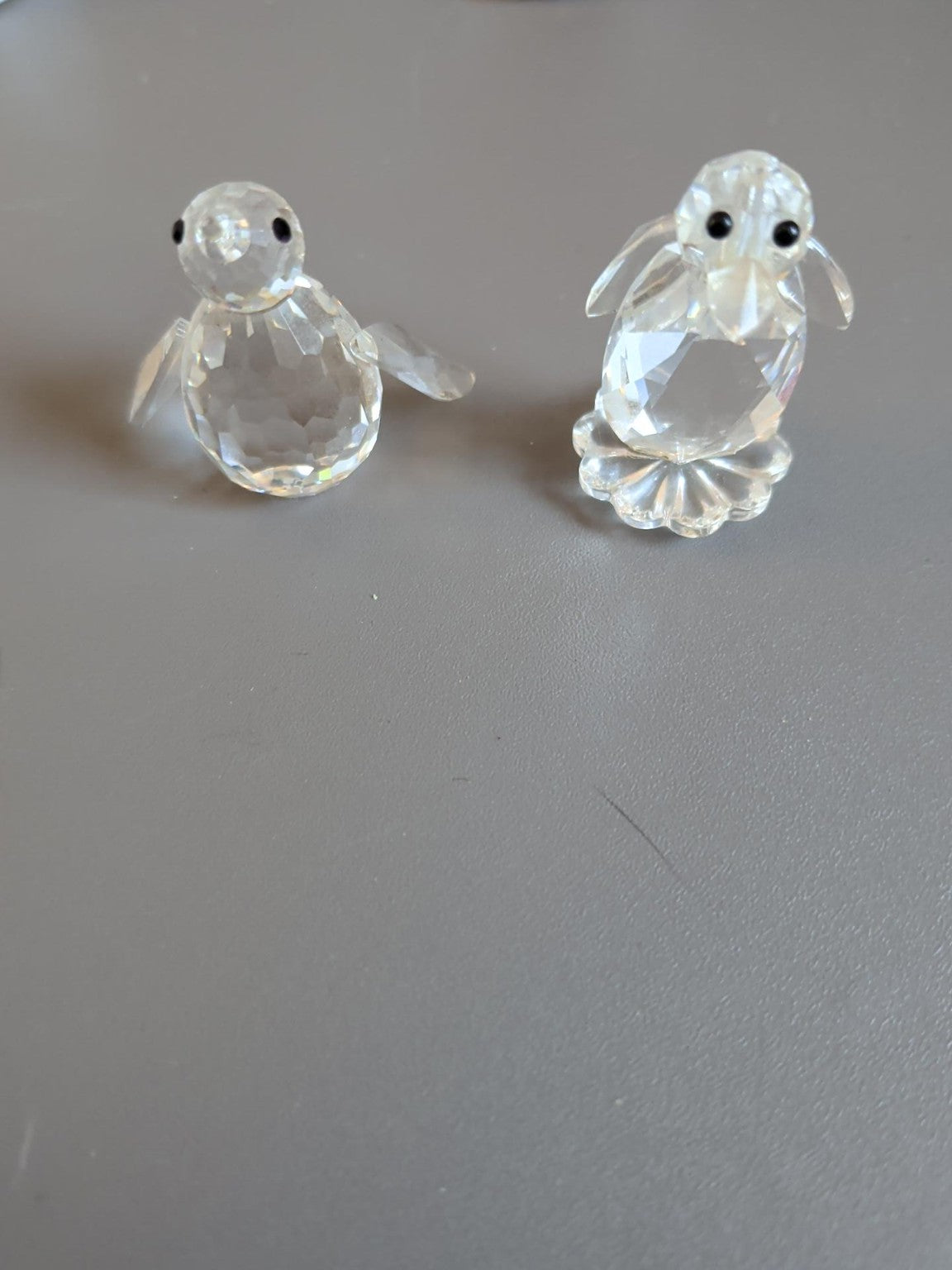 Small Clear Faceted Penguin Figurines – Pair