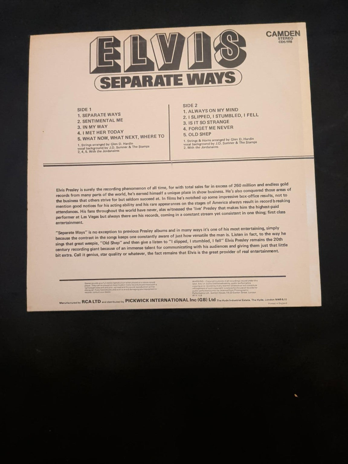 Elvis Presley Separate Ways vinyl LP photo 2