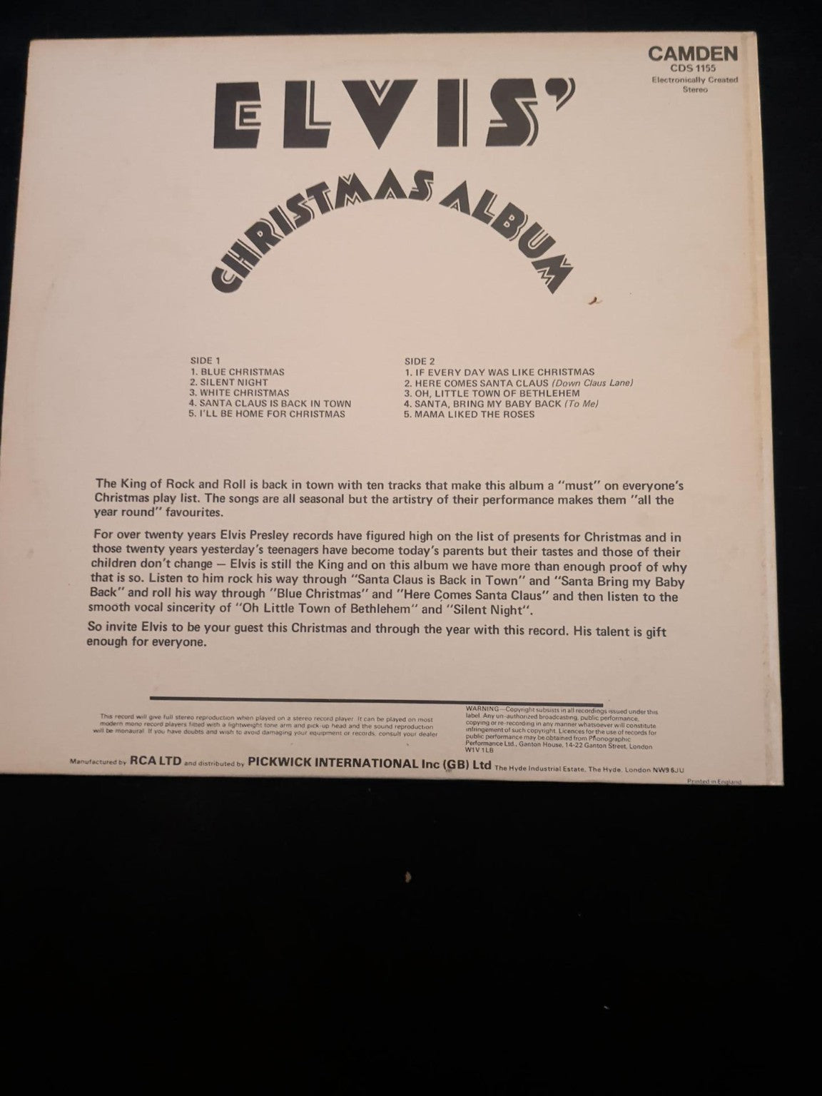 Elvis' Christmas Album Camden CDS 1155 photo 2