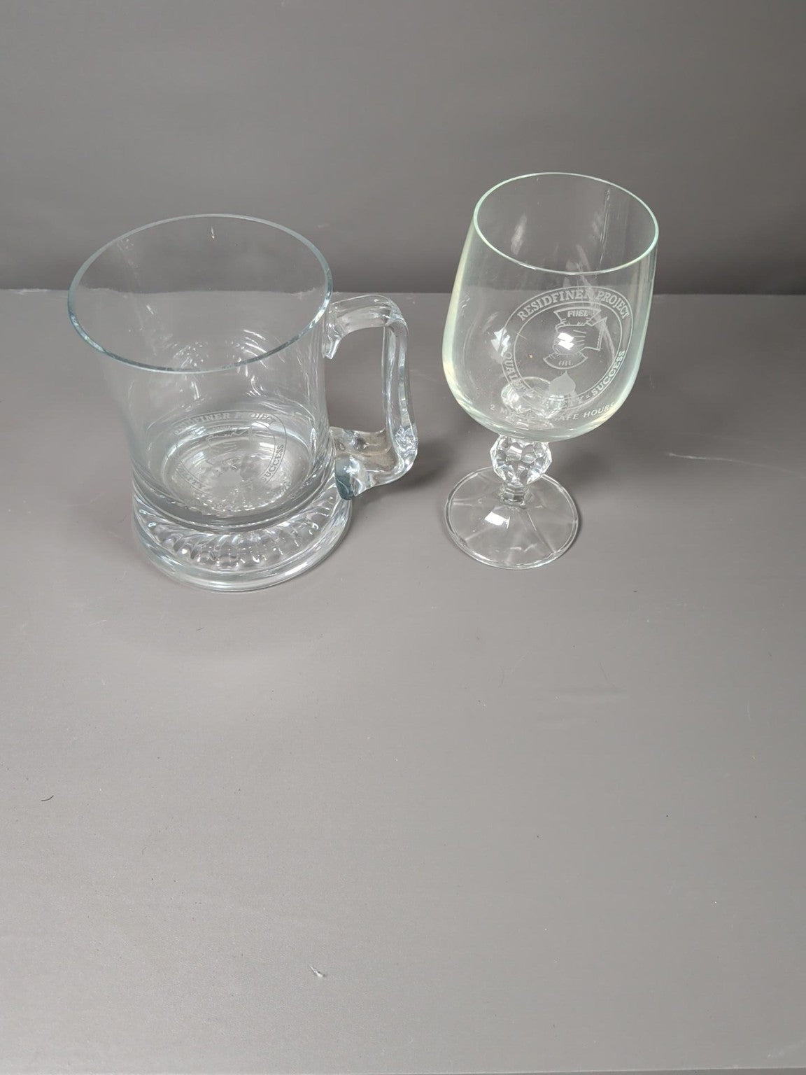 Residfiner Project commemorative glassware pair