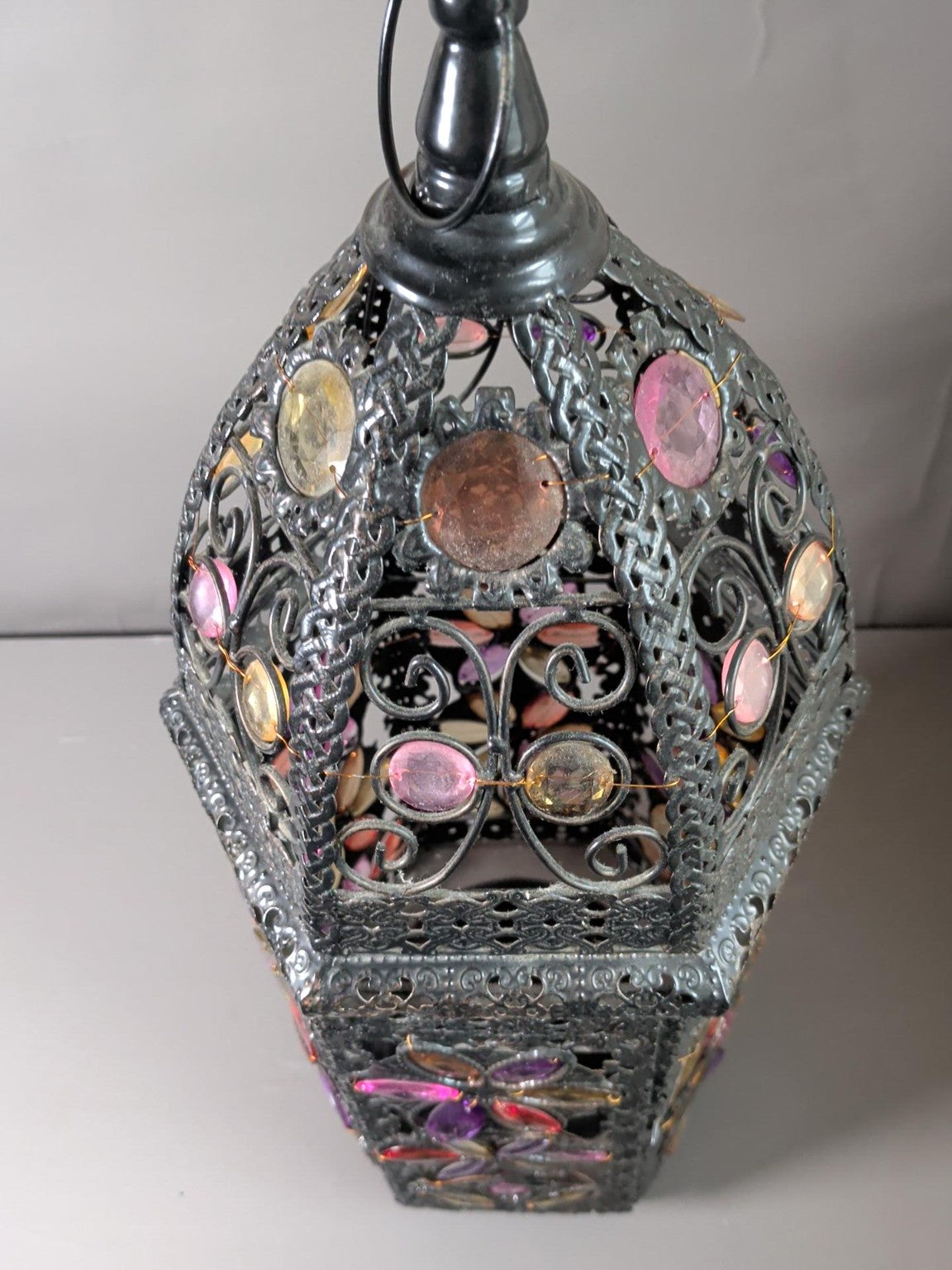 Jeweled hanging lantern upper filigree detail