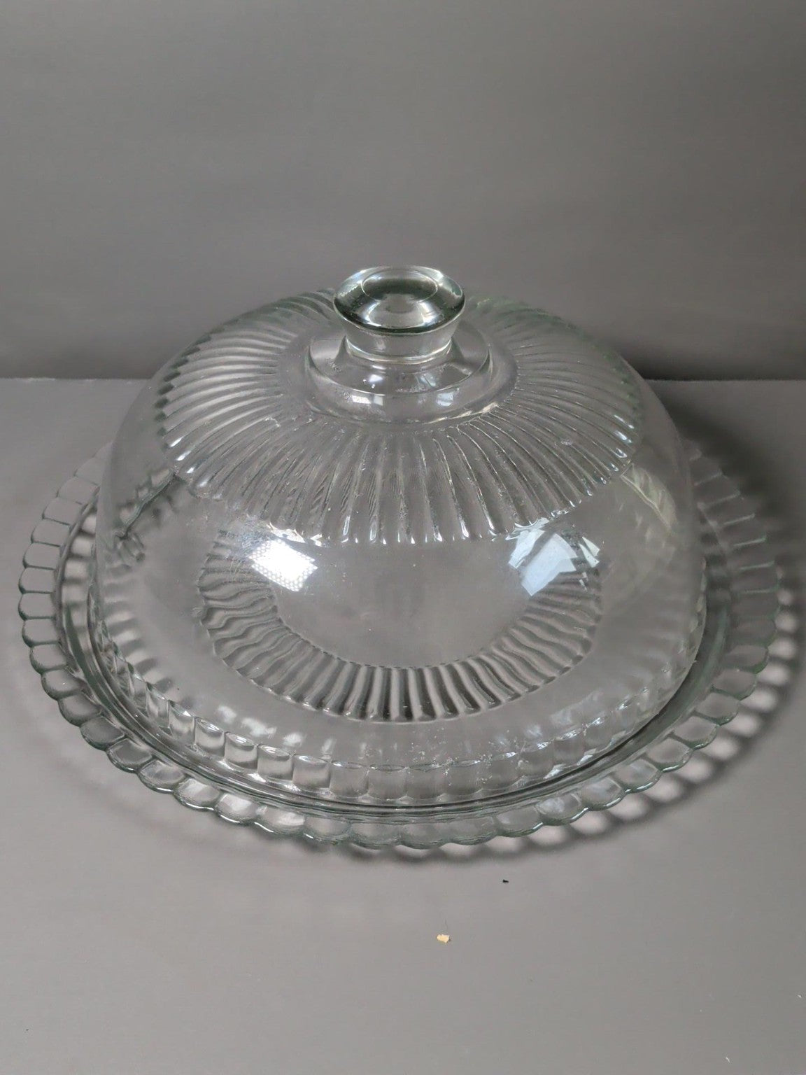 Vintage Arcoroc France glass cake and cheese dome with serving plate