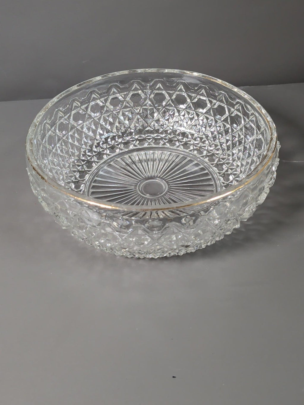 Heavy clear crystal-style patterned serving bowl