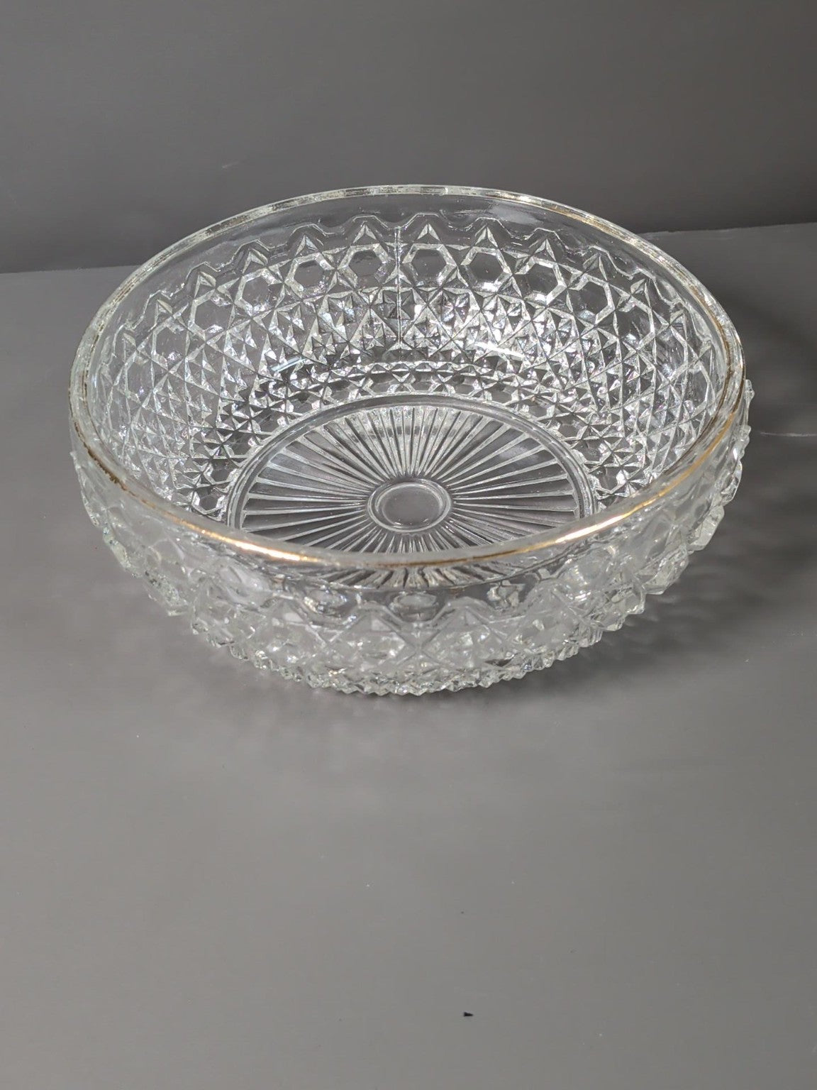 Heavy clear crystal-style patterned serving bowl