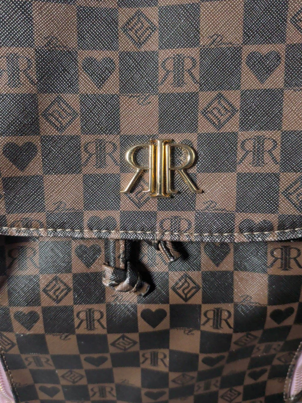 River Island Brown RR Monogram Check Backpack