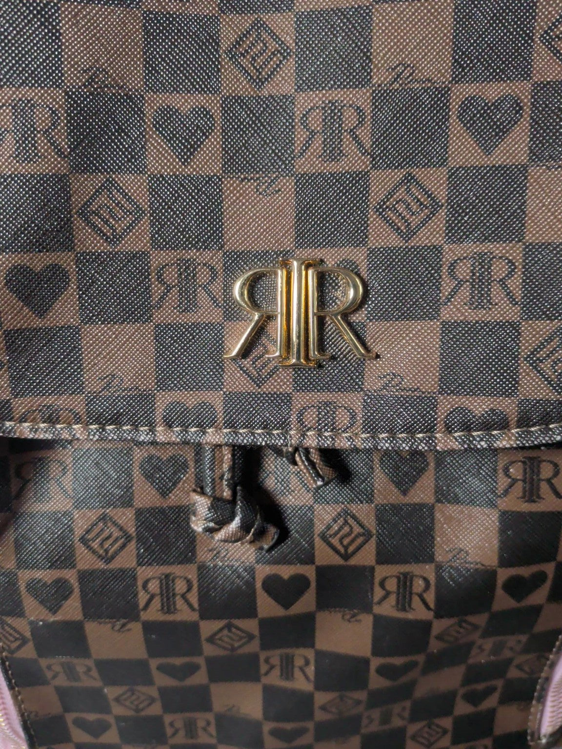 River Island Brown RR Monogram Check Backpack