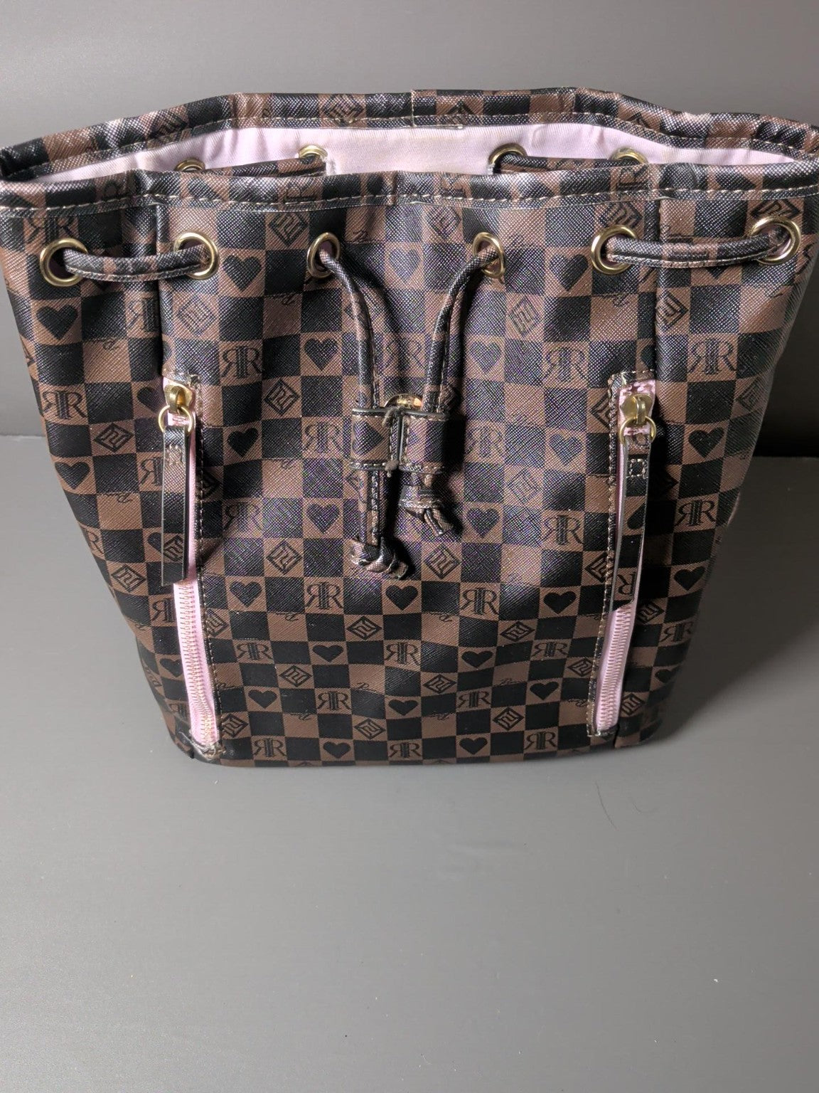 River Island Brown RR Monogram Check Backpack