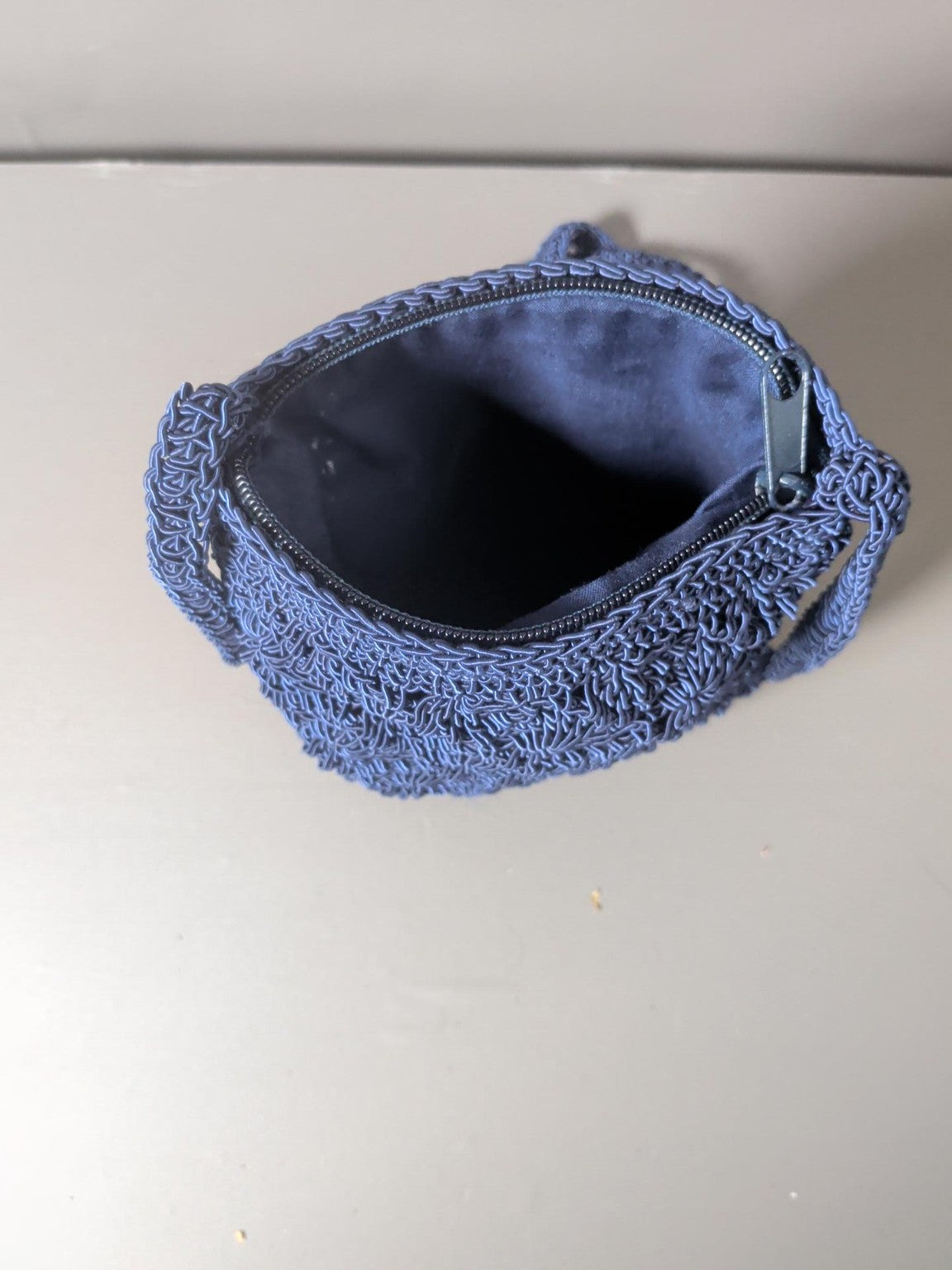 Navy Blue Crochet Floral Shoulder Bag – Zip Top