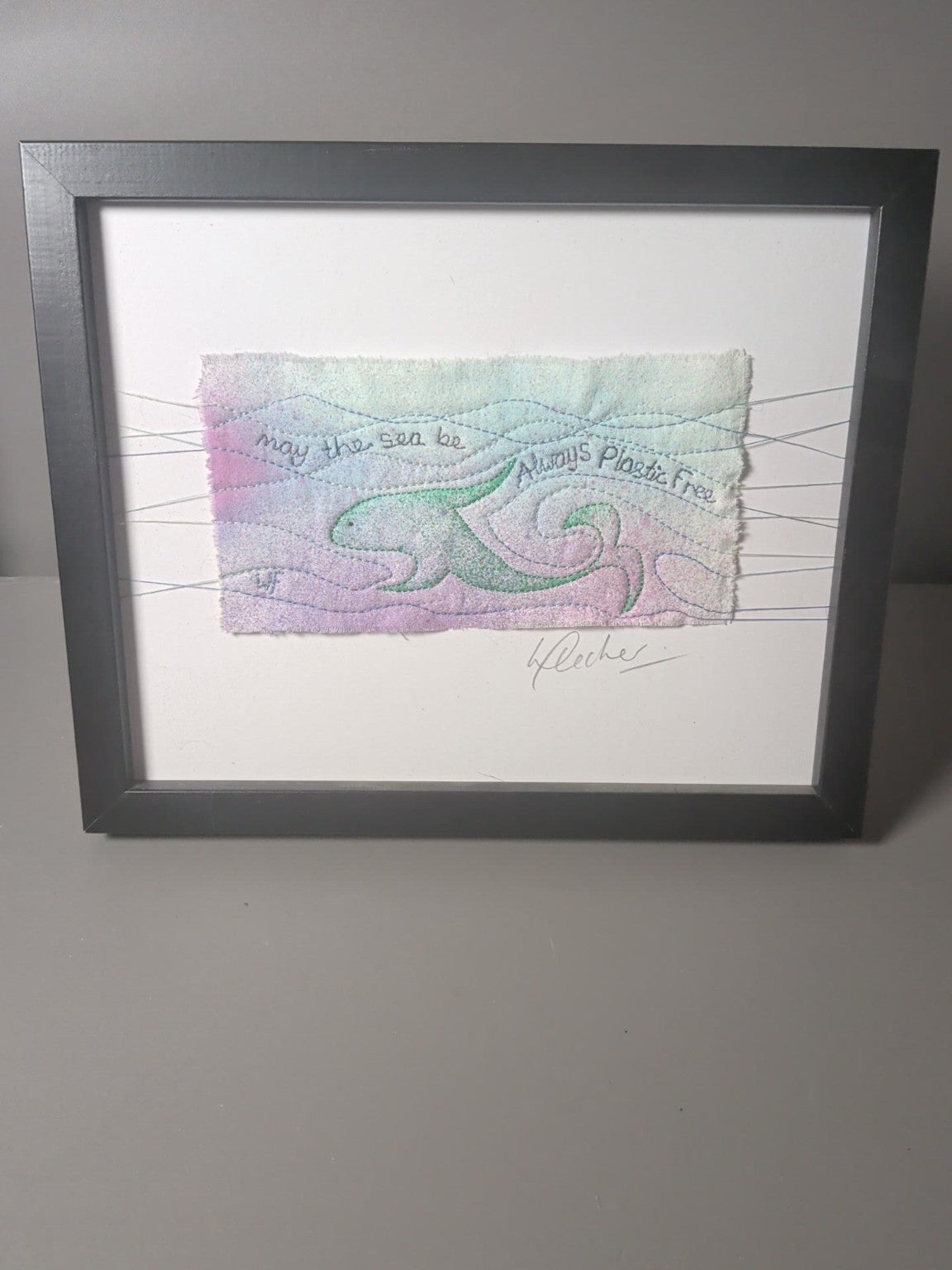 Signed ‘Always Plastic Free’ Coastal Textile Art – Framed Mixed Media