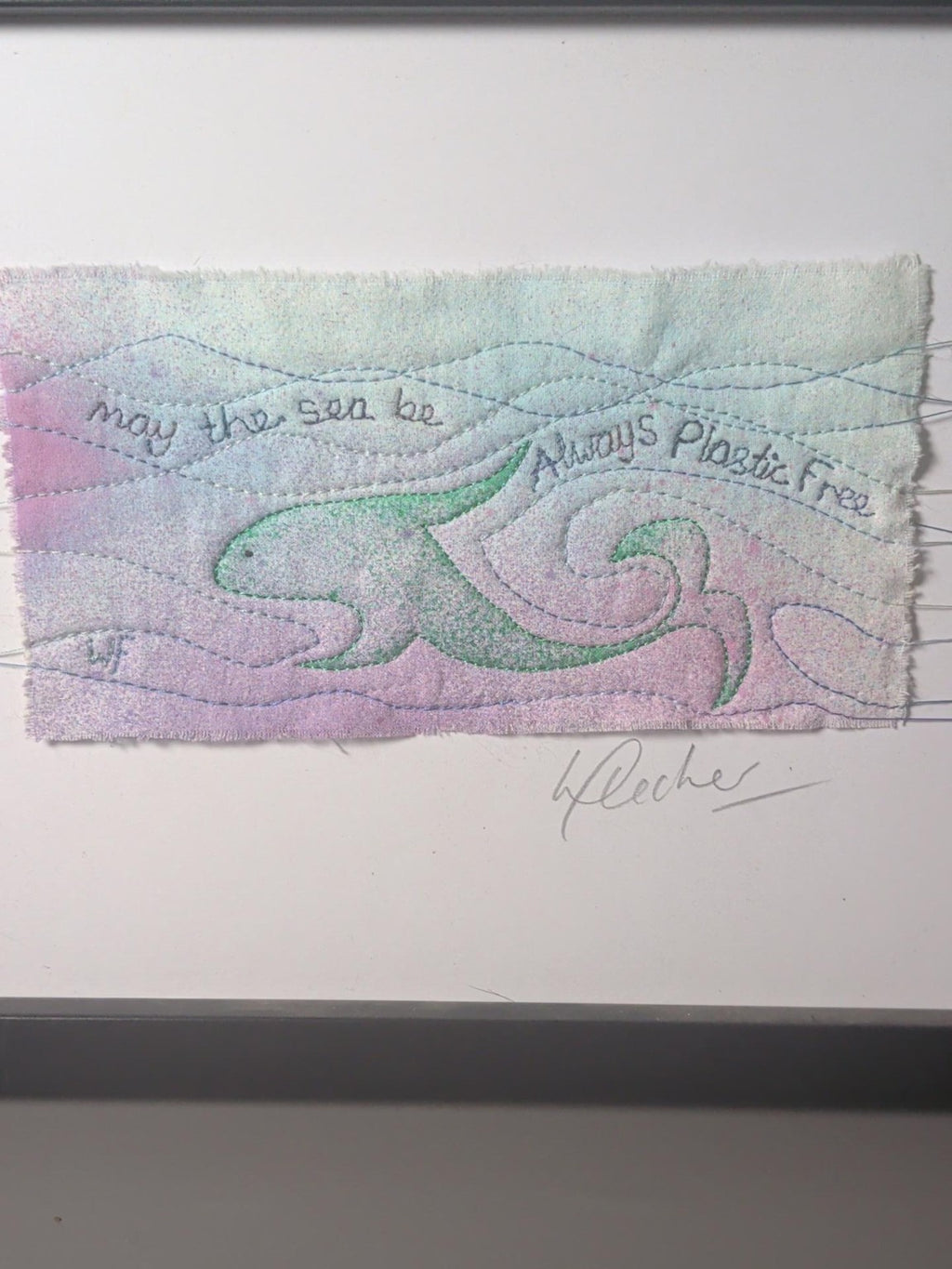 Signed ‘Always Plastic Free’ Coastal Textile Art – Framed Mixed Media