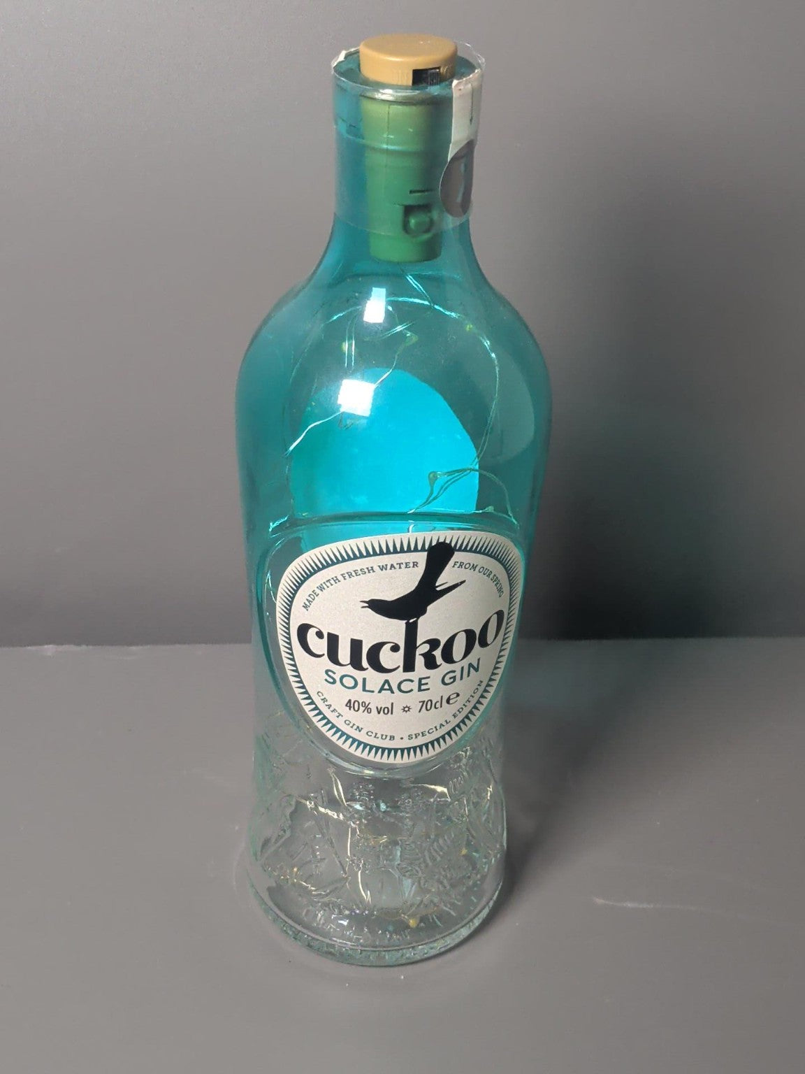 Upcycled Cuckoo Solace Gin Bottle LED Decorative Light