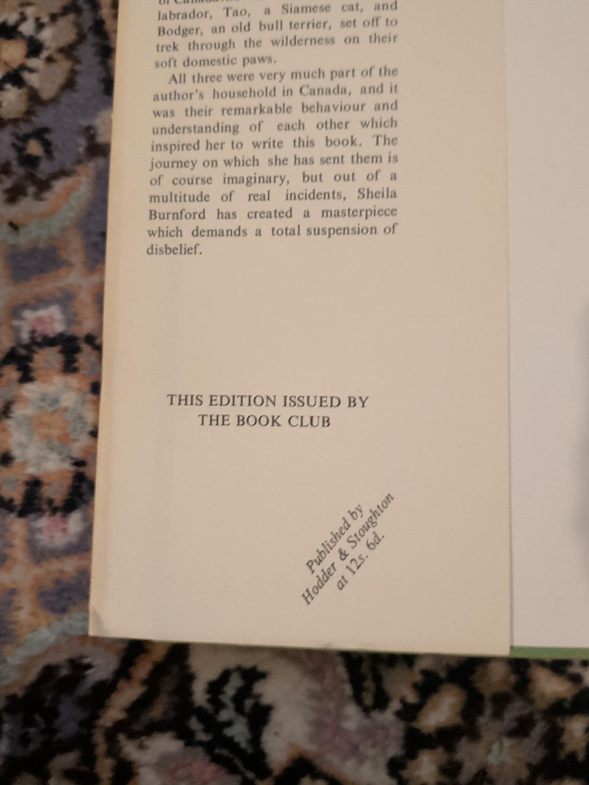 The Incredible Journey Book Club edition statement
