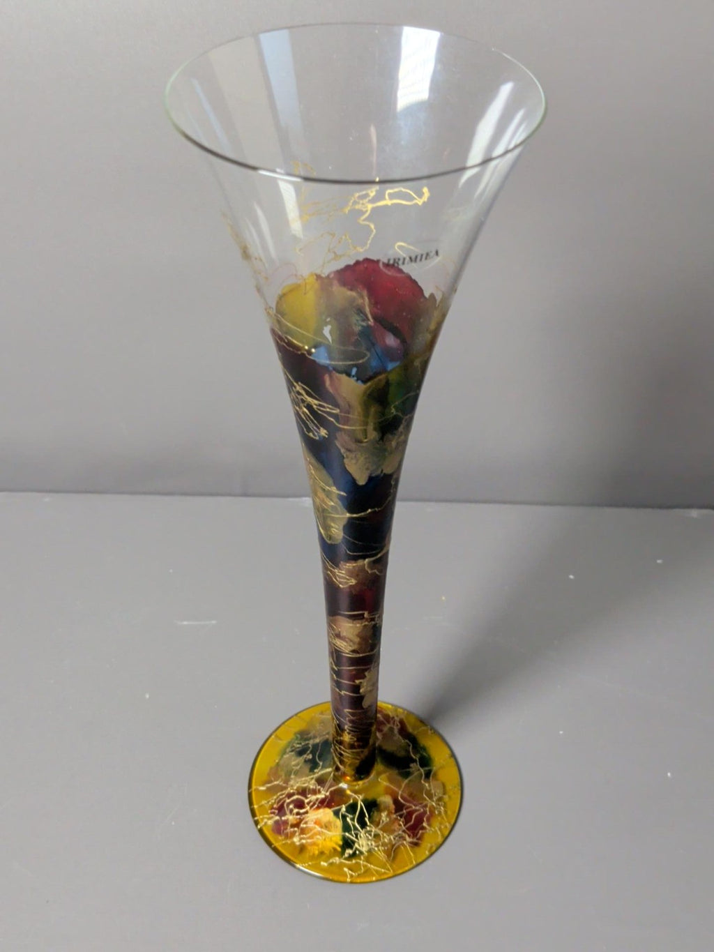 Irimea hand decorated art glass champagne flute
