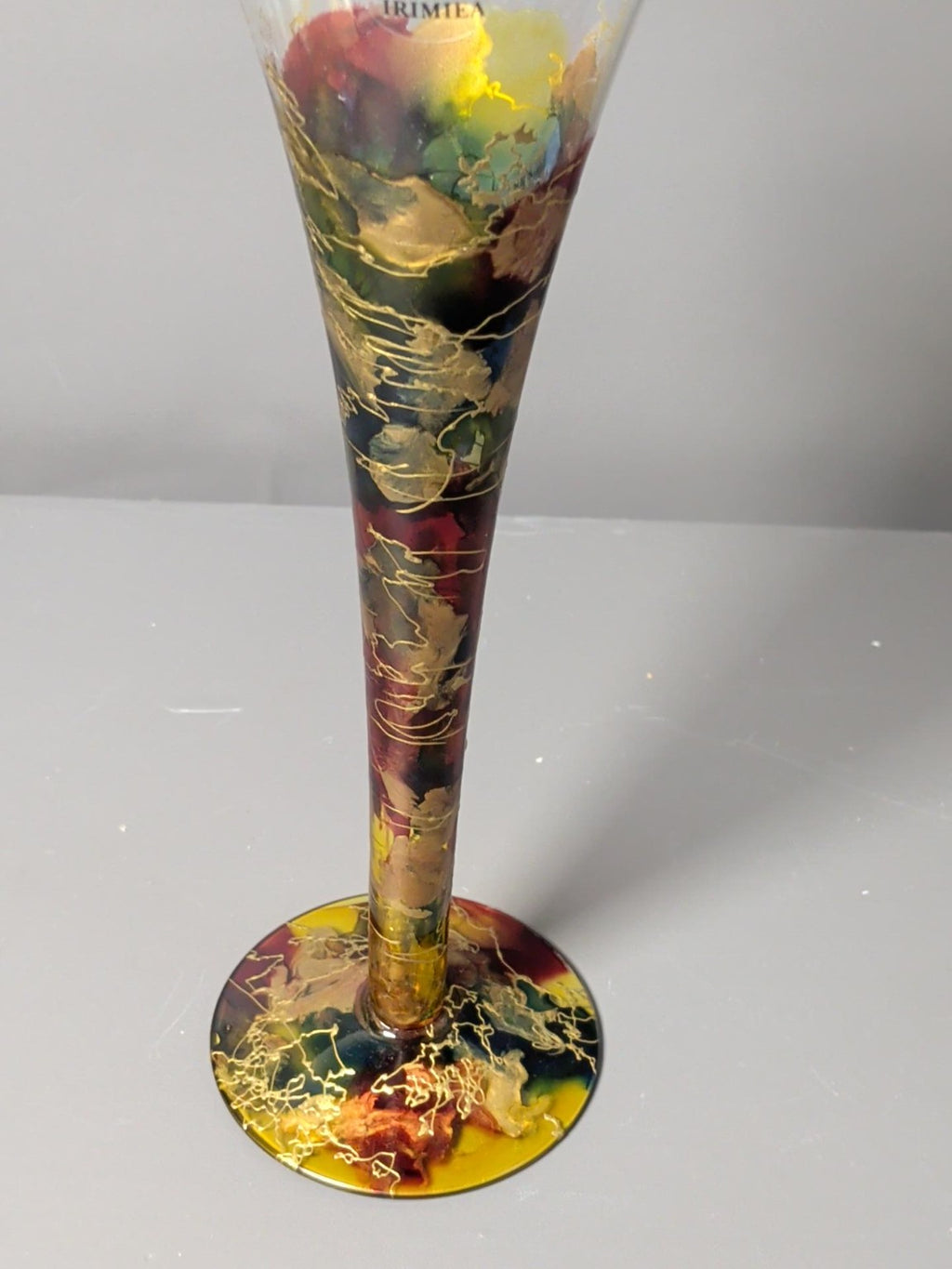 Multicolour and gold decoration on Irimea art glass flute