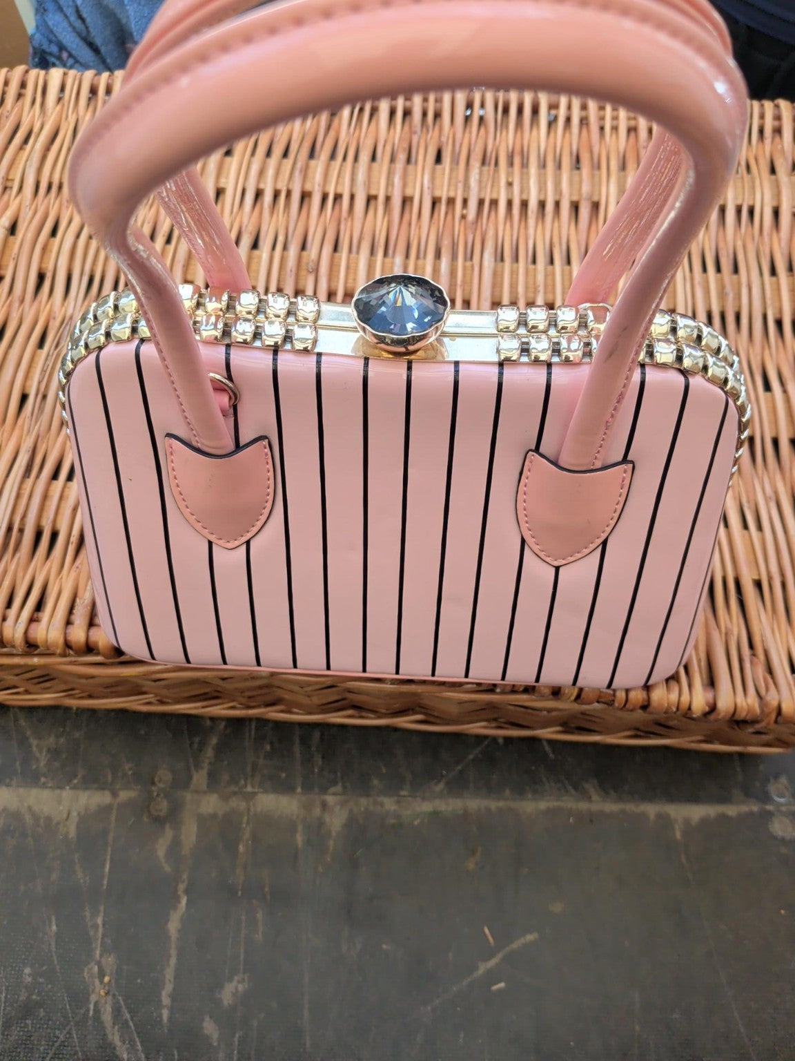 Actual pink striped Mezon jewel-top handbag