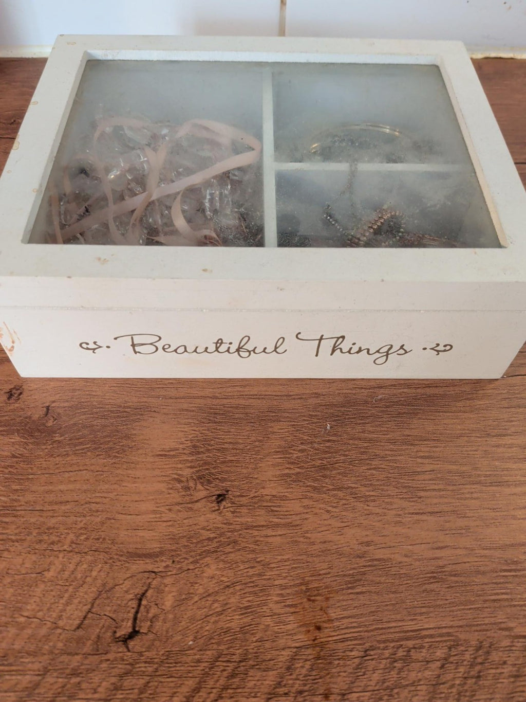 Mixed costume jewellery collection in white Beautiful Things jewellery box