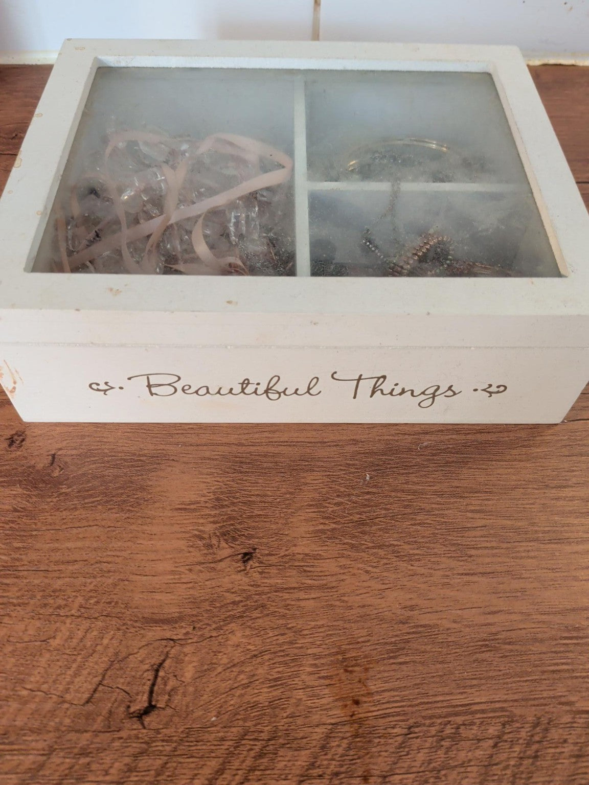 Mixed costume jewellery collection in white Beautiful Things jewellery box