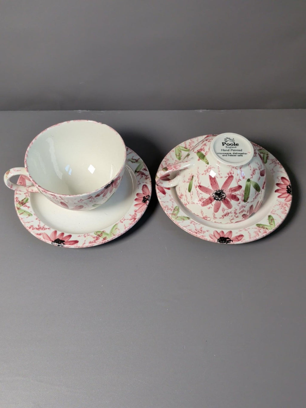 Poole Pottery hand painted floral cups and saucers set