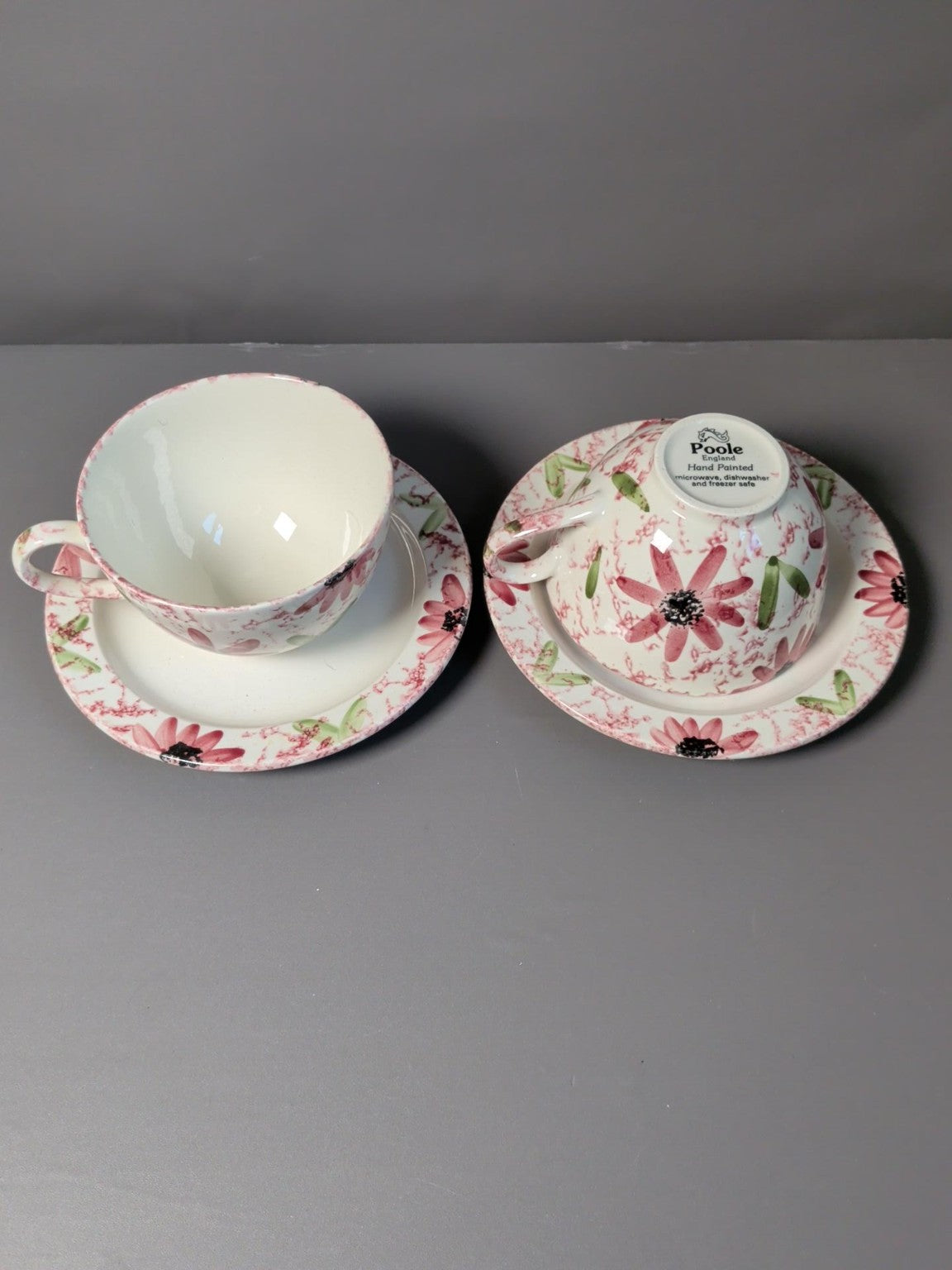 Poole Pottery hand painted floral cups and saucers set