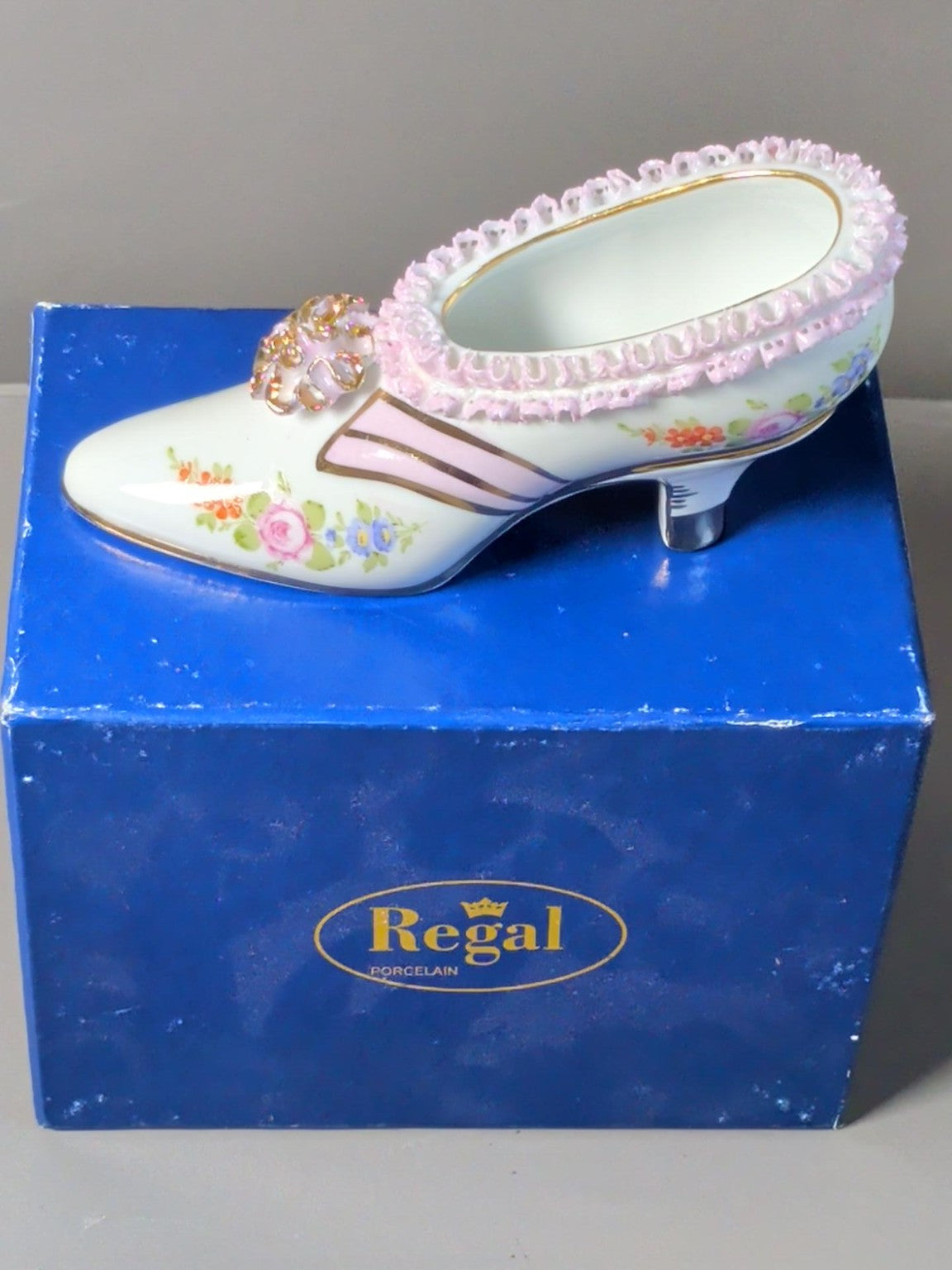 Regal Porcelain P862 floral decorative shoe ornament with original box