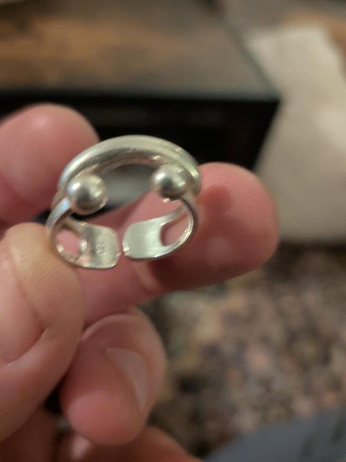 925 Sterling Silver Open Bypass Ring – Double Ball Modernist Design