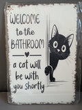 Wooden Cat Bathroom Welcome Sign