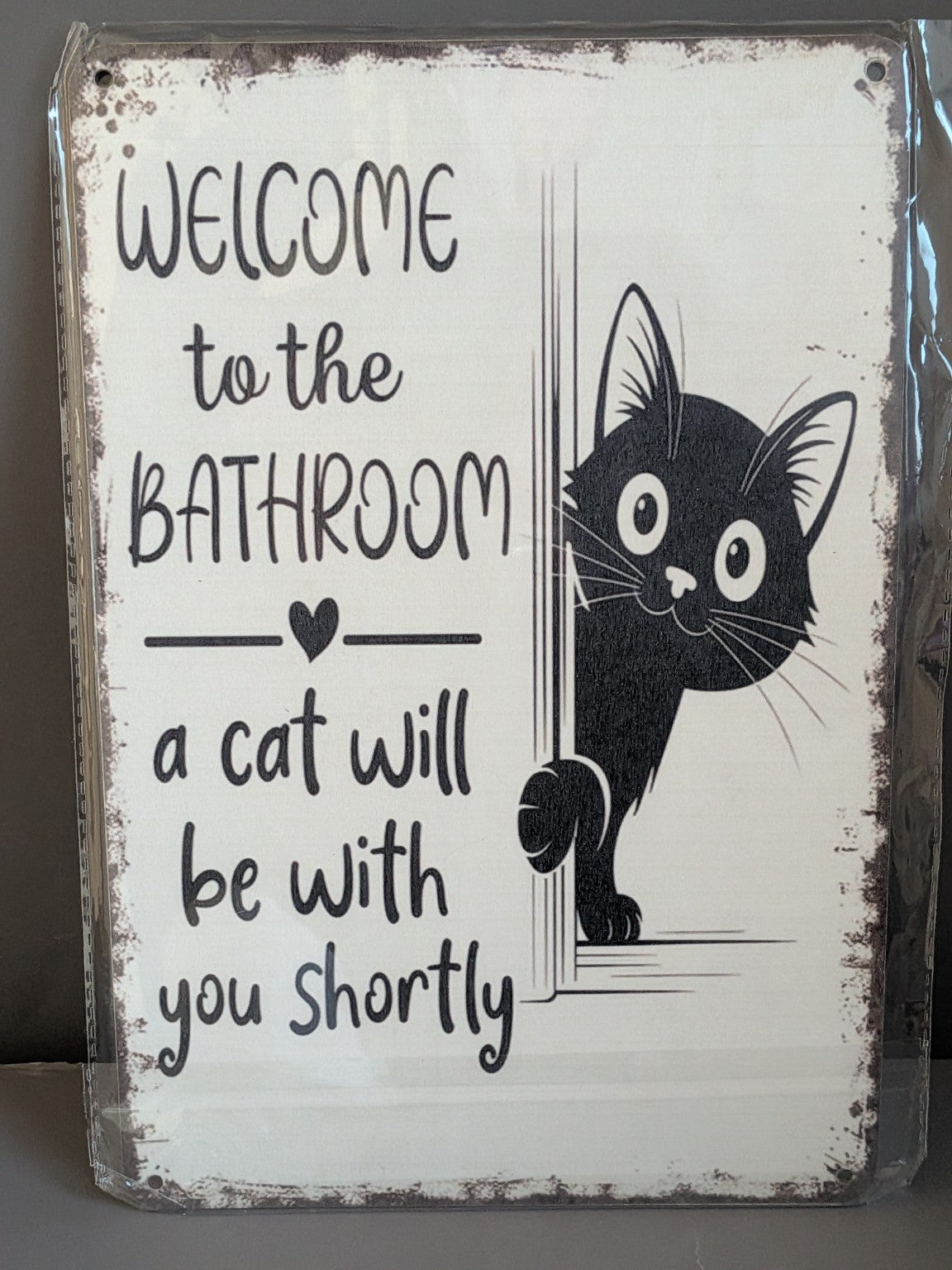 Wooden Cat Bathroom Welcome Sign
