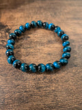 Blue and black round beaded stretch bracelet