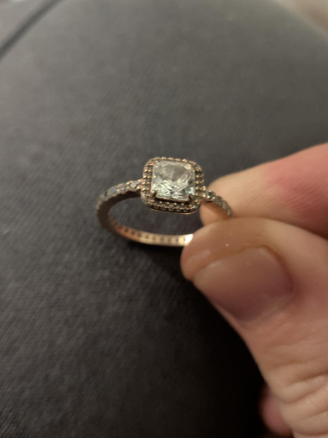 Rose Gold-Tone Square Halo Ring – Marked ALE R 54