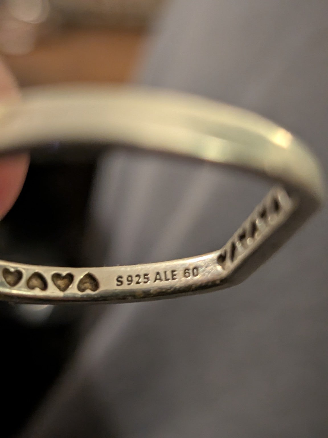 Pandora silver ring clear stone set bar