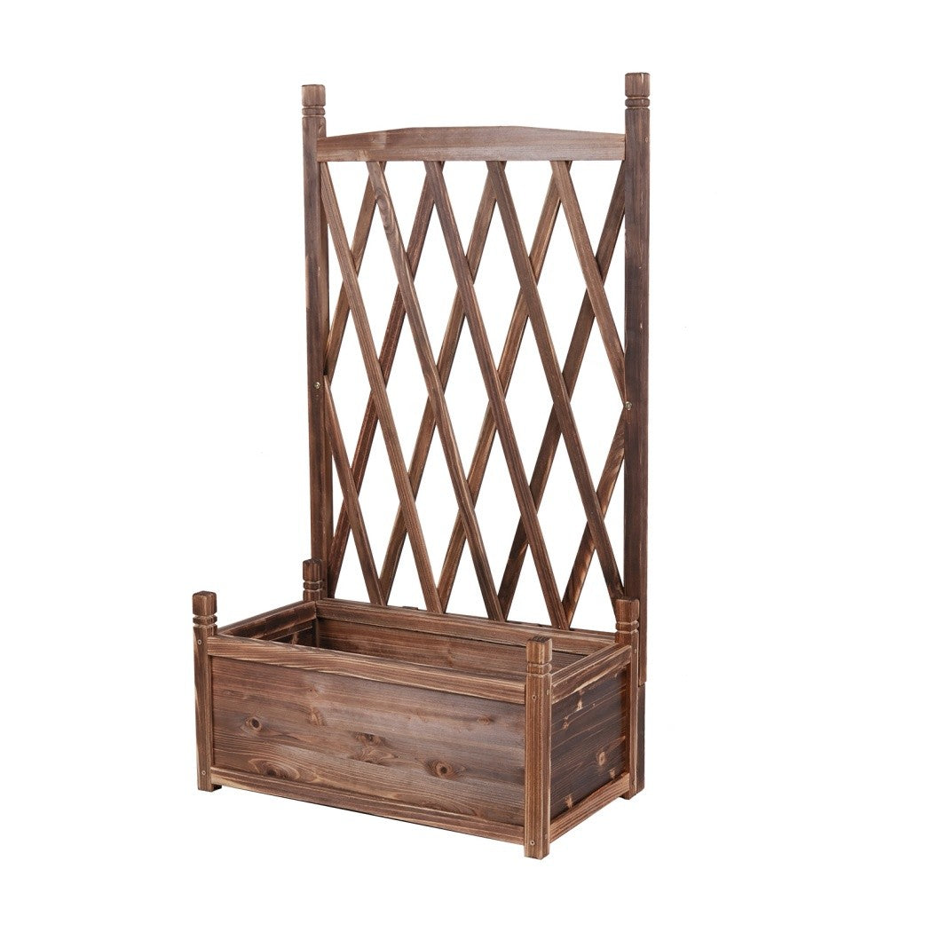 Reference image of the assembled UNHO 115cm wooden garden planter with trellis. Supplied flat packed in the sealed original box.