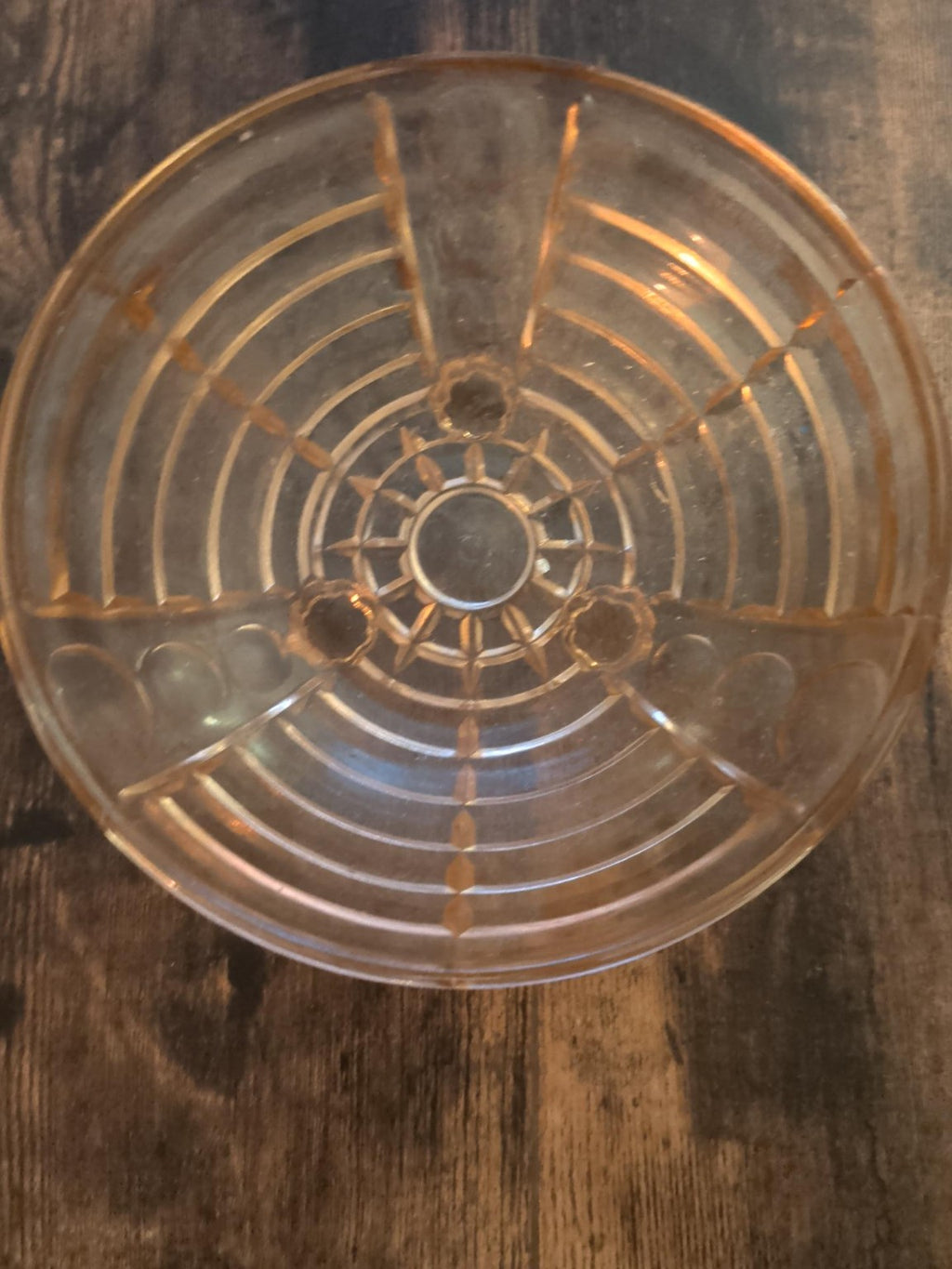 Top view of amber pressed glass bowl