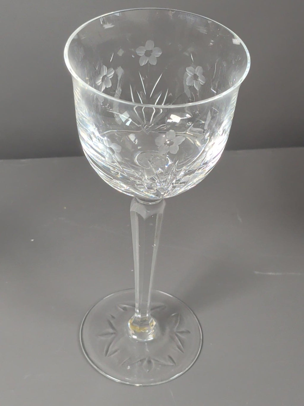 Vintage Yugoslavian lead crystal wine glass floral cut detail
