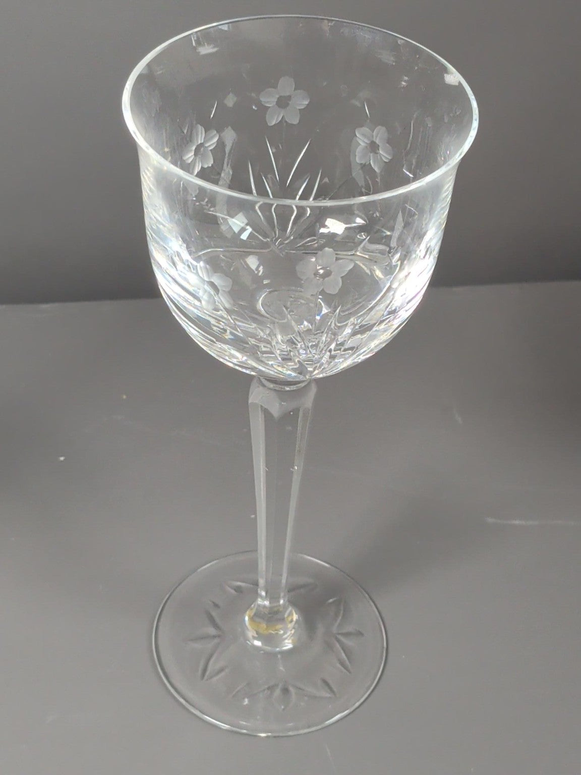Vintage Yugoslavian lead crystal wine glass floral cut detail