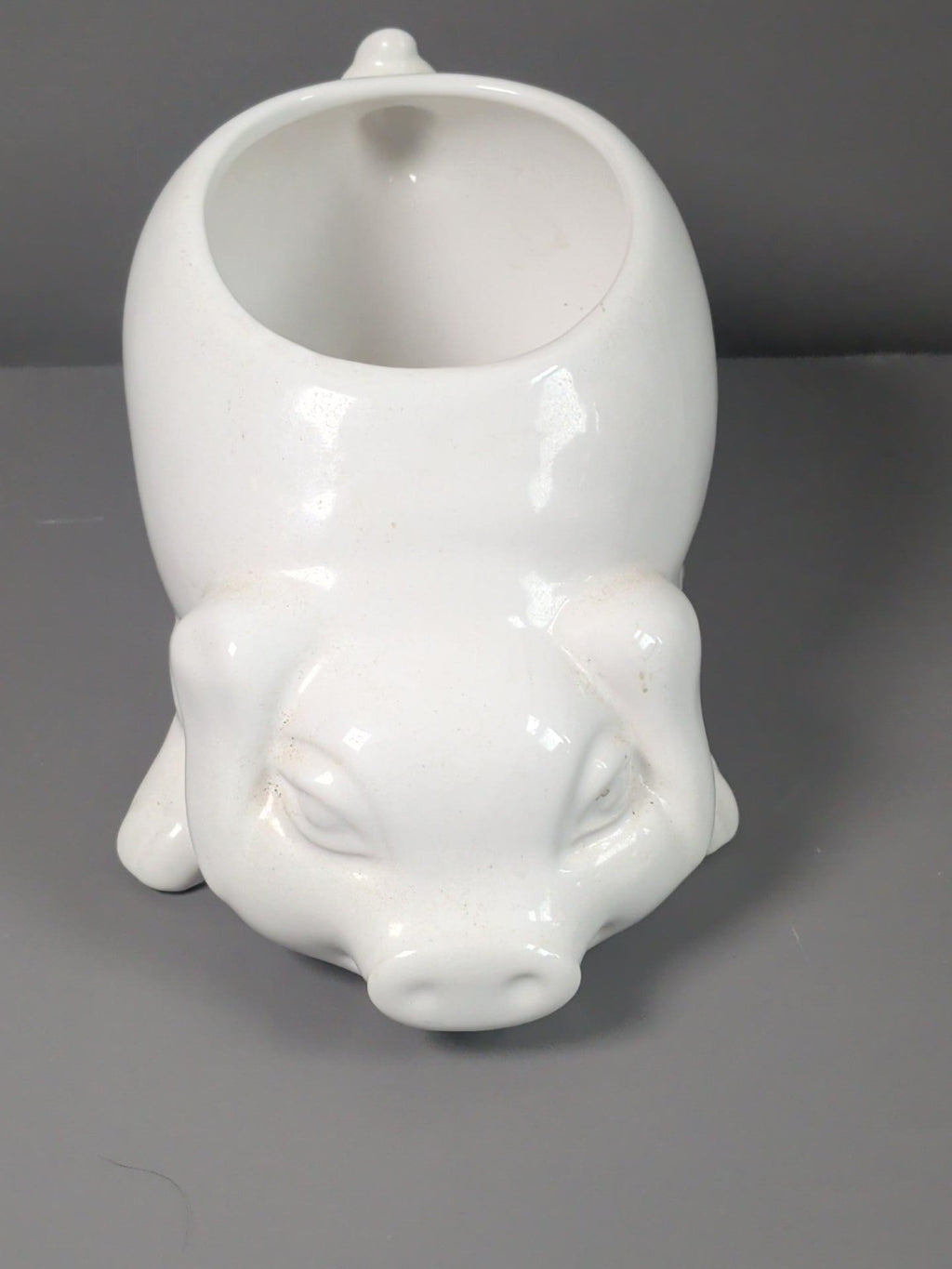 White ceramic pig planter front view